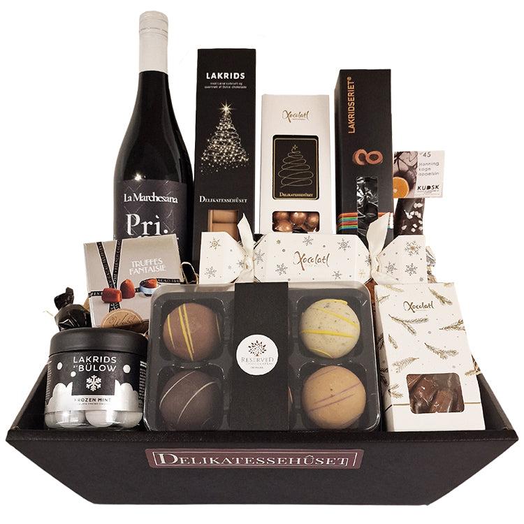Elegant Julekurv med Rødvin og Gourmetchokolade